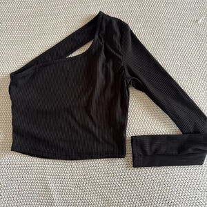 Black one shoulder open back long sleeve top #oneshoulder #alternative